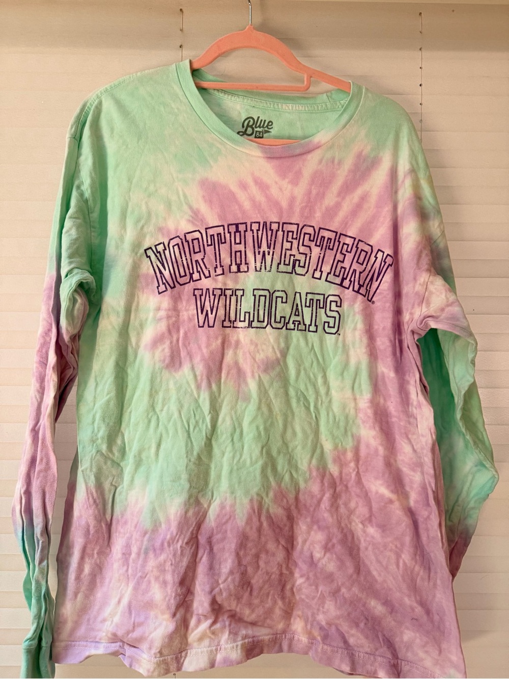 Blue 84 Northwestern Wildcats Tie-Dye Long Sleeve Tee - Mint Green & Lavender